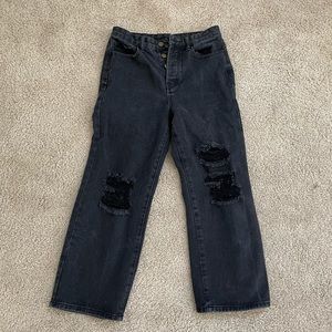 Princess Polly High rise light black relaxed fit denim cut off jeans